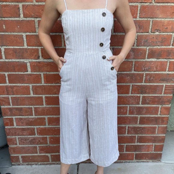 Forever 21 Pants - Forever 21 Striped Tan Jumpsuit with pockets